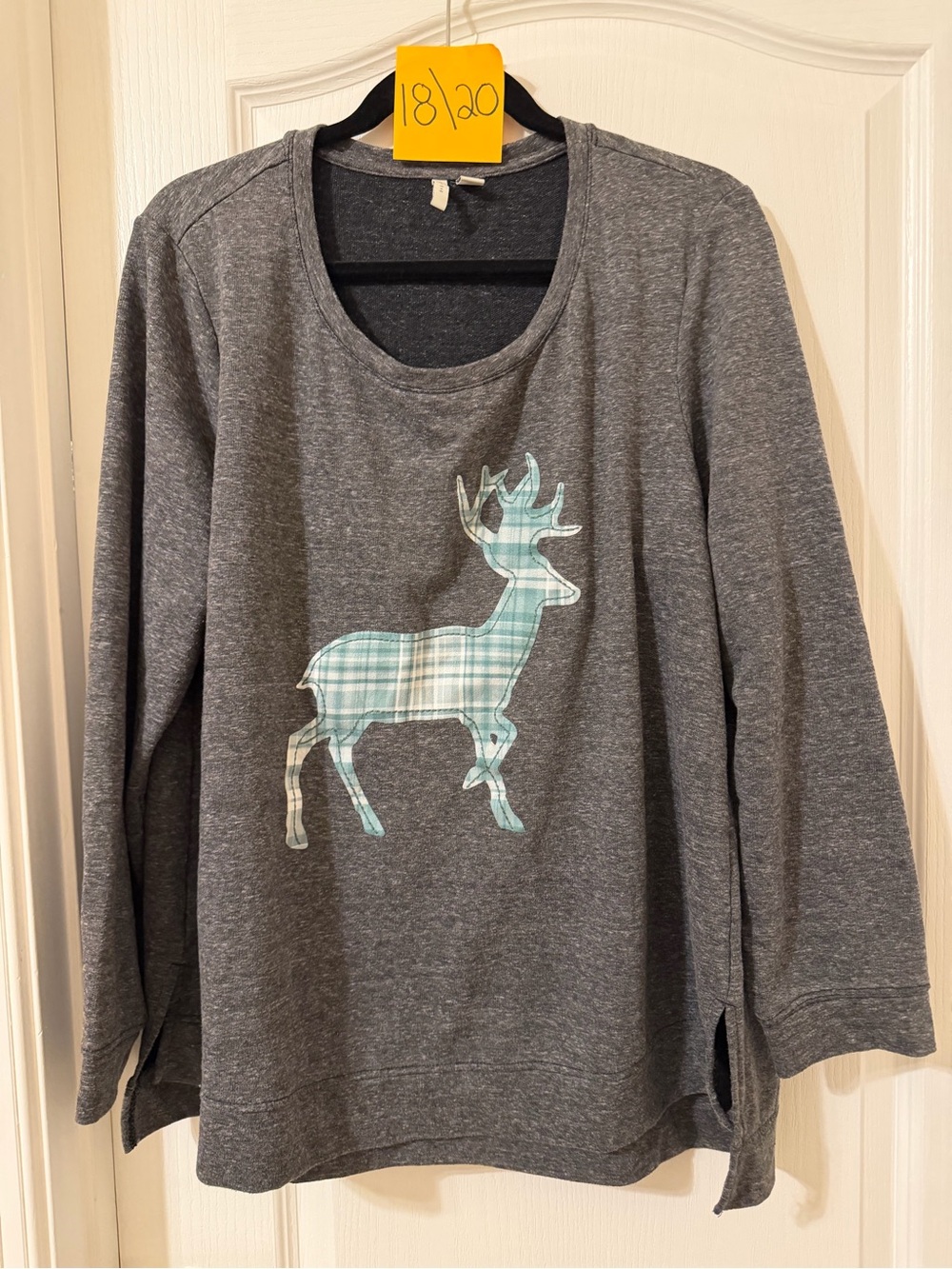 Cato Gray Sweatshirt with Mint Plaid Deer Graphic